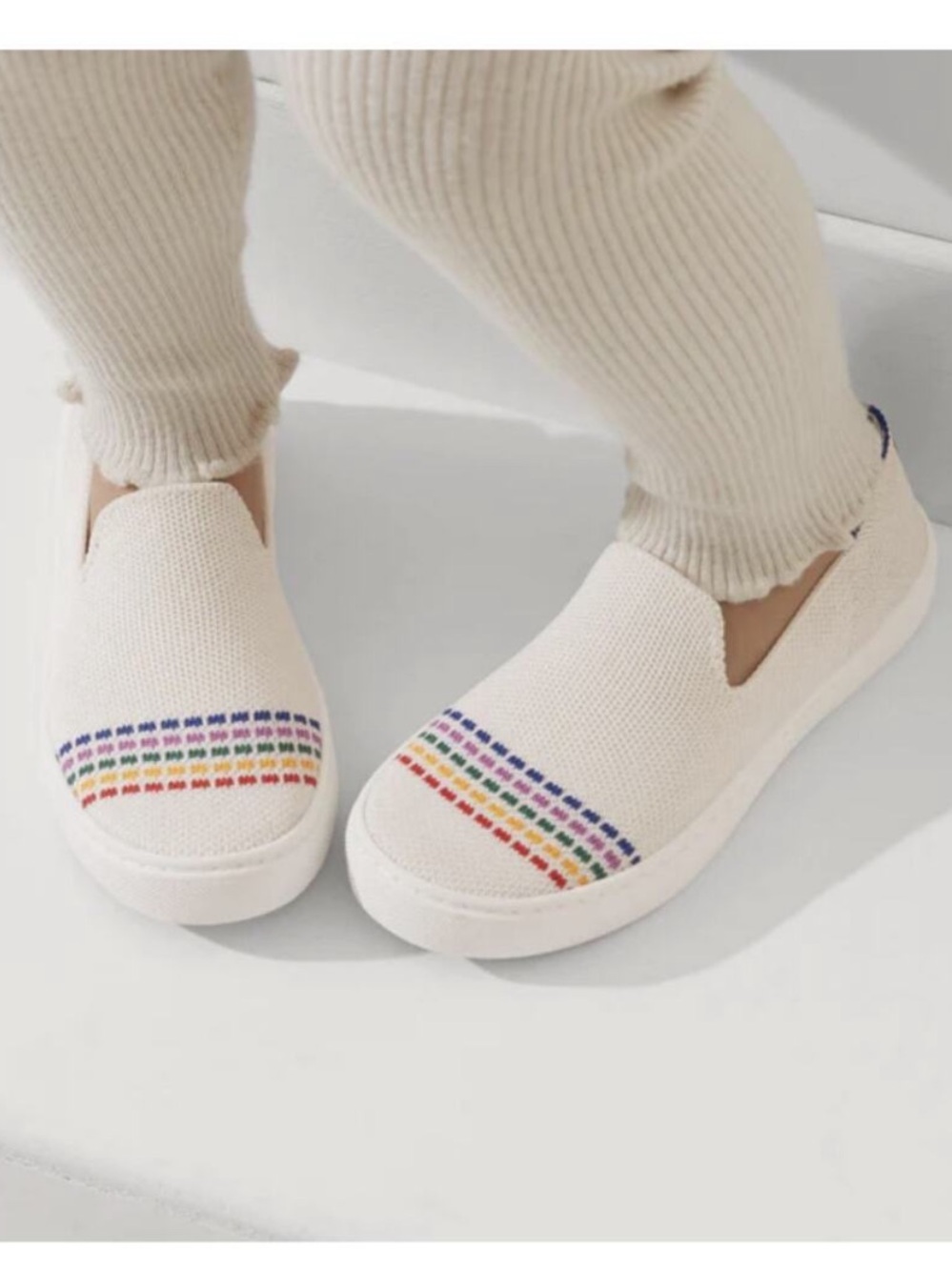 Rothy’s White Rainbow Slip On Sneakers